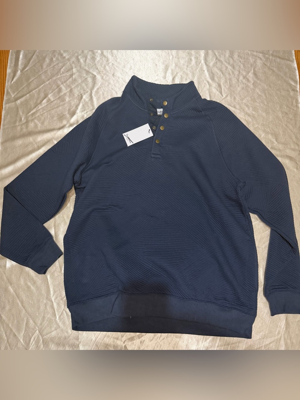Goodfellow & Co Blue Waffle Textured Snap Mock Neck Pullover Sweatshirt Sz L NWT